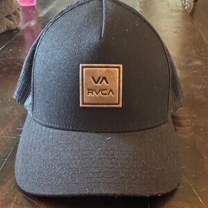 RVCA Black Mesh Trucker Hat with Brown Leather Patch